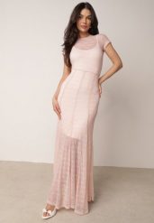 Różowa Siateczkowa Sukienka Koktajlowa z Wiskozą na Krótki Rękaw Talogana. Czerwone sukienki damskie Born2be, bez wzorów, z materiału, wizytowe, bez ramiączek. Za 209.99 zł.