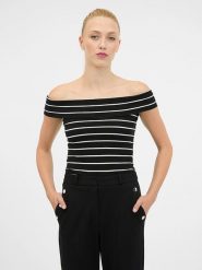 Orsay Koszulka w kolorze czarno-kremowym rozmiar: M. Brązowe koszulki damskie Orsay, m, bez wzorów, bez kołnierzyka, bez ramiączek. Za 21.99 zł.