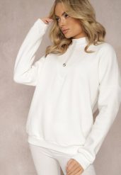Biała Ocieplana Bluza Bawełniana z Półgolfem Heraia. Białe bluzy damskie Renee, bez wzorów, z bawełny, bez kaptura. Za 84.99 zł.