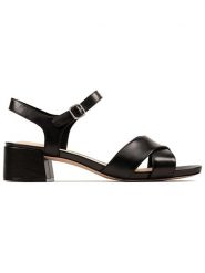 Clarks Skórzane sandały "Sheer35 Strap" w kolorze czarnym na obcasie rozmiar: 37. Czarne sandały damskie Clarks, bez wzorów, z otwartym noskiem, bez obcasa, na koturnie, bez zapięcia. Za 193.24 zł.