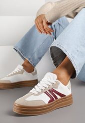 Białe Sneakersy Tenisówki na Platformie z Tłoczeniem i Geometrycznym Motywem Kialie. Białe trampki damskie Renee, bez wzorów, bez zapięcia. Za 89.99 zł.
