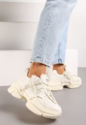 Beżowe Sneakersy na Grubej Podeszwie z Ozdobnymi Napisami Silpina. Brązowe obuwie sportowe damskie Born2be, bez zapięcia. Za 39.99 zł.