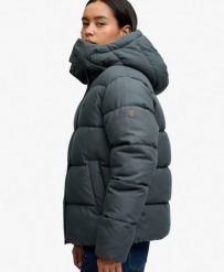 Superdry Premium Pikowana Kurtka z Kapturem w Kratę – Olive/Navy Check. Zielone kurtki damskie Superdry, bez wzorów, z lyocellu, z kapturem. Za 655.35 zł.