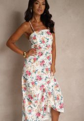 Różowa Rozkloszowana Sukienka z Wiskozą w Kwiatowy Wzór Nalivie. Czerwone sukienki damskie Renee, bez wzorów, z wiskozy, eleganckie, bez ramiączek. Za 79.99 zł.