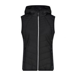 Damska kurtka bez rękawów z kapturem CMP. Czarne kurtki damskie CMP, bez wzorów, z puchu, z kapturem. W wyprzedaży za 320.65 zł.