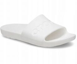 Klapki Dla Dorosłych Crocs Slide 210088. Białe klapki damskie Crocs, bez wzorów, z materiału, bez obcasa, bez zapięcia. Za 139.99 zł.