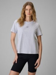 4F T-shirt regular gładki damski - szary S. Szare koszulki sportowe damskie 4F, s, bez wzorów, z materiału, bez ramiączek, na fitness i siłownię. Za 49.99 zł.