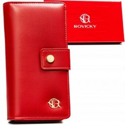 Portfel damski Rovicky R-POR-01-D2 czerwony. Czerwone portfele damskie ROVICKY, bez wzorów, ze skóry ekologicznej. Za 45.00 zł.