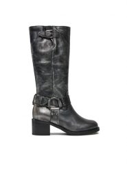 Bronx Kozaki High boots 14291-M Czarny. Czarne kozaki damskie Bronx, ze skóry, bez obcasa, na słupku, bez zapięcia. Za 1,509.00 zł.