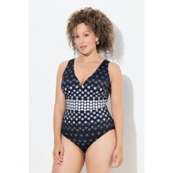Damskie Strój kąpielowy kropki miękkie miseczki dekolt w serek z recyklingu. Czarne stroje jednoczęściowe Ulla Popken, bez wzorów, z elastanu. Za 239.99 zł.