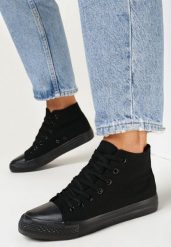 Czarne Trampki Sznurowane z Gumowym Noskiem Bellamara. Czarne trampki damskie Born2be, bez wzorów, z gumy, bez zapięcia. Za 39.99 zł.