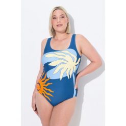 Damskie Strój kąpielowy palmy bez miękkich miseczek okrągły dekolt. Niebieskie stroje jednoczęściowe Ulla Popken, bez wzorów, z elastanu. Za 199.99 zł.