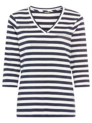 Olsen Koszulka w kolorze biało-granatowym rozmiar: 38. Białe bluzki damskie Olsen, bez wzorów, z bawełny, bez kołnierzyka, bez ramiączek. Za 91.56 zł.