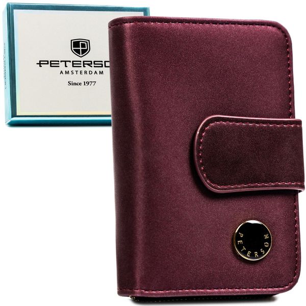 Fioletowy portfel damski ze skóry naturalnej i ekologicznej zamykany na suwak i zatrzask - Peterson. Fioletowe portfele damskie Peterson, bez wzorów, ze skóry. Za 115.99 zł.