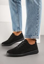 Czarne Tenisówki z Perforowaną Cholewką Ellivene. Czarne obuwie sportowe damskie Renee, z jeansu, bez zapięcia, tenisowe. Za 49.99 zł.