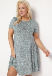 Zielona Sukienka Mini w Drobne Kwiatki z Elastycznej Wiskozy Megarra. Zielone sukienki damskie Born2be, bez wzorów, z wiskozy, bez ramiączek. Za 69.99 zł.