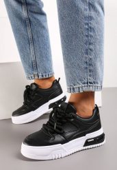 Czarne Sneakersy na Platformie Wiązane na Grube Sznurowadła Mirilte. Czarne obuwie sportowe damskie Renee, bez zapięcia. Za 99.99 zł.