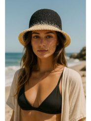 Lucky Bees Kapelusz przeciwsłoneczny w kolorze granatowo-kremowym rozmiar: onesize. Brązowe kapelusze damskie Lucky Bees, bez wzorów, z materiału. Za 73.99 zł.