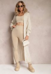 Beżowy Długi Kardigan Oversize Angellona. Brązowe kardigany damskie Renee, bez wzorów. Za 84.99 zł.