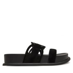 Klapki Liu Jo. Czarne klapki damskie Liu Jo, bez wzorów, bez obcasa, bez zapięcia. Za 319.99 zł.