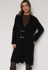 Czarny Elegancki Długi Płaszcz Dwurzędowy Oritusa. Czarne płaszcze damskie Born2be, uniwersalny, bez wzorów, z jeansu, bez kaptura. Za 129.99 zł.