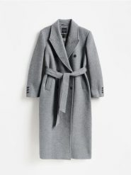 Płaszcz z wełną Manteco - ciemnoszary. Szare płaszcze damskie Reserved, l, bez wzorów, z tkaniny, bez kaptura. Za 699.99 zł.