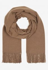 Ciemnobeżowy Szalik Długi z Frędzlami z Domieszką Wełny Torilisa. Brązowe szaliki damskie Born2be, bez wzorów, z dzianiny. Za 44.99 zł.
