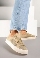 Ciemnobeżowe Sneakersy Ozdobione Siateczką Varlio. Brązowe obuwie sportowe damskie Renee, z jeansu, bez zapięcia. Za 69.99 zł.