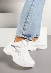 Białe Sneakersy na Platformie z Geometrycznym Wzorem Farissa. Białe obuwie sportowe damskie Renee, z jeansu, bez zapięcia. Za 129.99 zł.