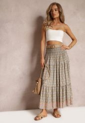 Zielona Rozkloszowana Spódnica Maxi z Falbaną i Plecionym Paskiem Rahaf. Zielone spódnice damskie Renee, s, bez wzorów, boho, maxi. Za 74.99 zł.