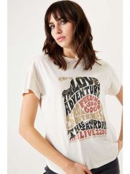 Garcia Koszulka w kolorze kremowo-czarnym rozmiar: M. Brązowe bluzki damskie Garcia, m, bez wzorów, z bawełny, bez kołnierzyka, bez ramiączek. Za 93.95 zł.