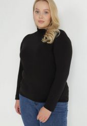 Czarny Golf Niinisto. Czarne golfy damskie Born2be, plus size, bez wzorów, z dzianiny, bez ramiączek. Za 29.99 zł.