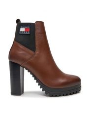 Tommy Jeans Botki Tjw New Ess High Heel Boot EN0EN02439 Brązowy. Brązowe botki damskie Tommy Jeans, z jeansu, bez obcasa, na słupku, bez zapięcia. Za 669.99 zł.