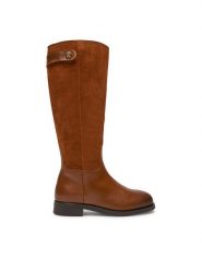 Tommy Hilfiger Oficerki Th Stud Leather Mix Long Boot FW0FW08341 Brązowy. Brązowe kozaki damskie Tommy Hilfiger, ze skóry, bez obcasa, na płaskiej podeszwie, bez zapięcia. Za 989.99 zł.