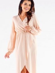 Sukienka Model A523 Beige - awama. Brązowe sukienki damskie Awama, bez wzorów, z elastanu, bez ramiączek. Za 345.43 zł.