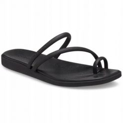 Klapki Dla Dorosłych Crocs Miami Toe Loop. Czarne klapki damskie Crocs, bez wzorów, z materiału, bez obcasa, bez zapięcia. Za 199.99 zł.