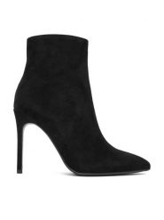 Eva Minge Botki EO-ELAINA-E123-02B Czarny. Czarne botki damskie Eva Minge, ze skóry, bez obcasa, na szpilce, bez zapięcia. Za 429.99 zł.