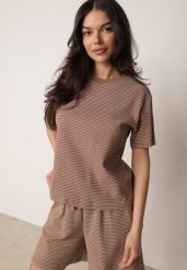 Brązowy Klasyczny T-shirt z Bawełny o Prostym Kroju Phemeni. Brązowe t-shirty damskie Born2be, l, bez wzorów, z bawełny, bez kołnierzyka. Za 59.99 zł.