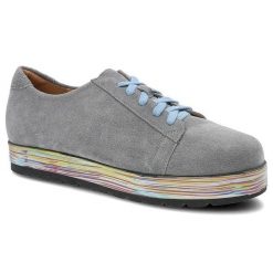 Półbuty damskie Annmex, ze skóry zamszowej i sznurowane, szare, 8487. Szare półbuty damskie Annmex, bez wzorów, ze skóry, bez obcasa, na platformie, bez zapięcia. Za 219.00 zł.