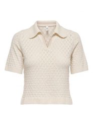 ONLY Dzianinowa koszulka polo w kolorze beżowym rozmiar: S. Brązowe koszulki damskie Only, s, bez wzorów, z dzianiny, bez kołnierzyka, bez ramiączek. Za 109.78 zł.