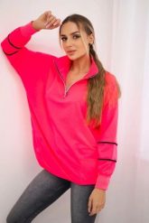 Bluza z suwakiem i kieszeniami różowy neon. Czerwone bluzy damskie KESI, l, bez wzorów, z bawełny, bez kaptura. Za 178.78 zł.