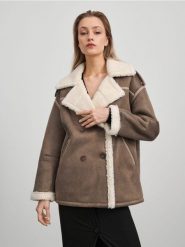 Kurtka z kożuchem - brązowy. Brązowe kurtki damskie Sinsay, l, bez wzorów, bez kaptura. Za 139.99 zł.