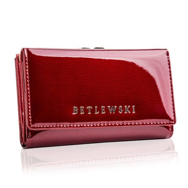 Portfel damski BETLEWSKI ZBPD-BS-108 CZERWONY. Czerwone portfele damskie Betlewski, bez wzorów, z lakierowanej skóry. Za 159.00 zł.