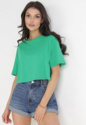 Zielony Krótki T-shirt Oversize Lilu. Zielone t-shirty damskie Born2be, l, bez wzorów, z bawełny, bez kołnierzyka. Za 29.99 zł.