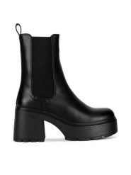 DeeZee Botki HY6085-2 Czarny. Czarne botki damskie DeeZee, ze skóry, bez obcasa, na słupku, bez zapięcia. Za 199.99 zł.