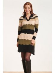 Smashed Lemon Sukienka dzianinowa w kolorze czarno-beżowo-jasnobrązowym rozmiar: S. Brązowe sukienki damskie Smashed Lemon, bez wzorów, z dzianiny, bez ramiączek. Za 126.99 zł.