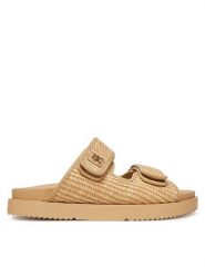 Tommy Hilfiger Klapki Double Strap Raffia FW0FW08940 Beżowy. Brązowe klapki damskie Tommy Hilfiger, bez wzorów, z tworzywa sztucznego, bez obcasa, bez zapięcia. Za 299.99 zł.