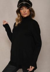 Czarny Sweter Półgolf z Bawełną i Kieszenią z Przodu Emittes. Czarne swetry klasyczne damskie Renee, l, z bawełny, bez kołnierzyka. Za 84.99 zł.