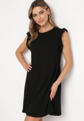 Czarna Letnia Sukienka Bawełniana z Falbankami Wokół Ramion Sasare. Czarne sukienki damskie Born2be, bez wzorów, z bawełny, bez ramiączek. Za 49.99 zł.