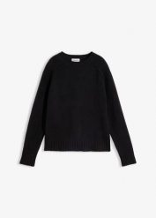 Sweter z dzianiny z raglanowymi rękawami. Brązowe swetry klasyczne damskie bonprix, z dzianiny, bez kołnierzyka. Za 109.99 zł.